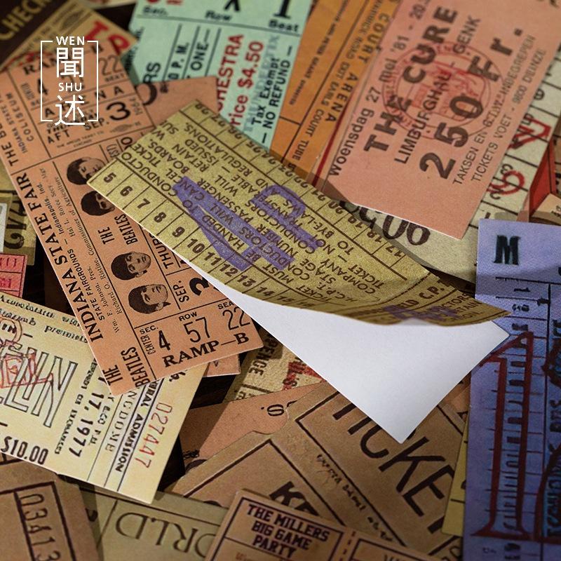 Hộp 60 pcs stickers kiểu vé ticket nhiều tông màu dùng để trang trí vintage cổ điển junkjournal
