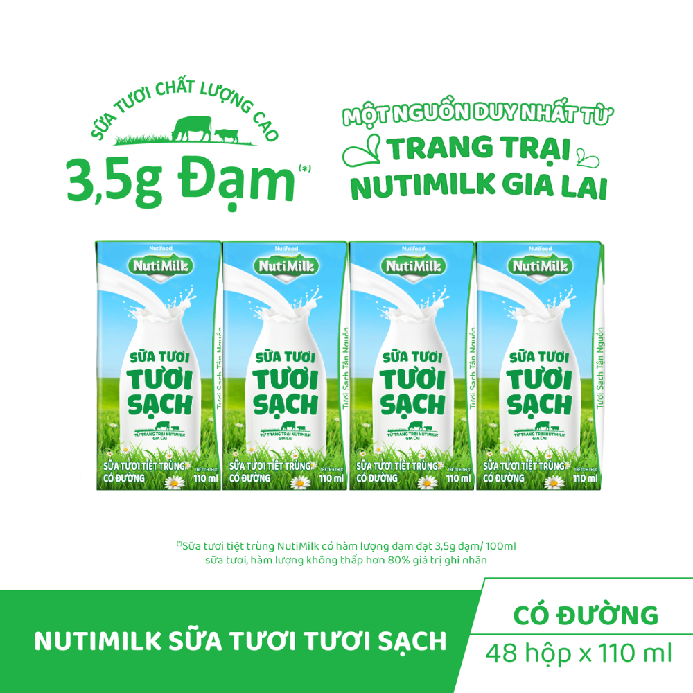 Thùng 48 hộp Sữa Tươi Tươi Sạch Nutimilk Có Đường 110ml