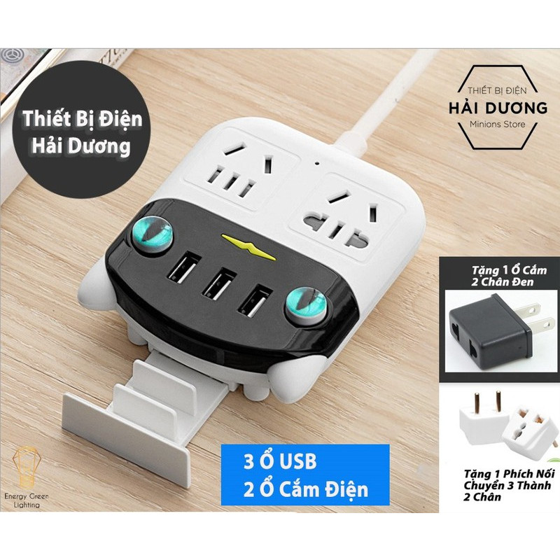 Ổ Cắm Điện Thông Minh Đầu Mèo Chuyển Đổi Đa Chức Năng OD-318 - Có Đầu Cắm USB Chuẩn Sạc An Toàn Chống Giật