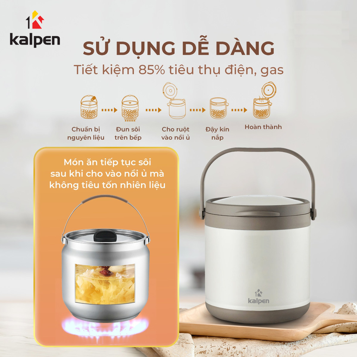 Nồi ủ nhiệt chân không 5L Kalpen E12 chuẩn hàng Đức, bảo hành 2 năm - Hàng chính hãng