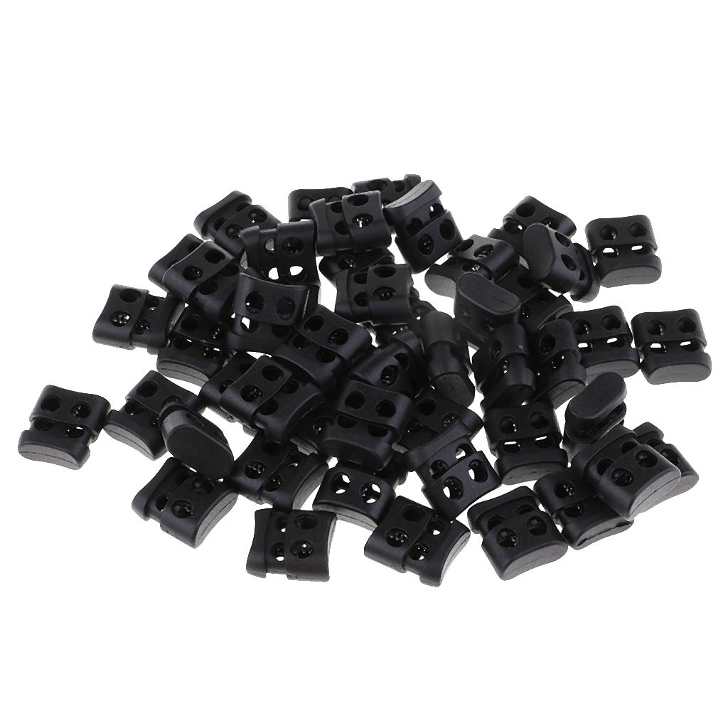 50 Cái Khóa Nhựa đen Chống Trượt Hai Dây Khóa Dây Cho Túi Dây Giày
