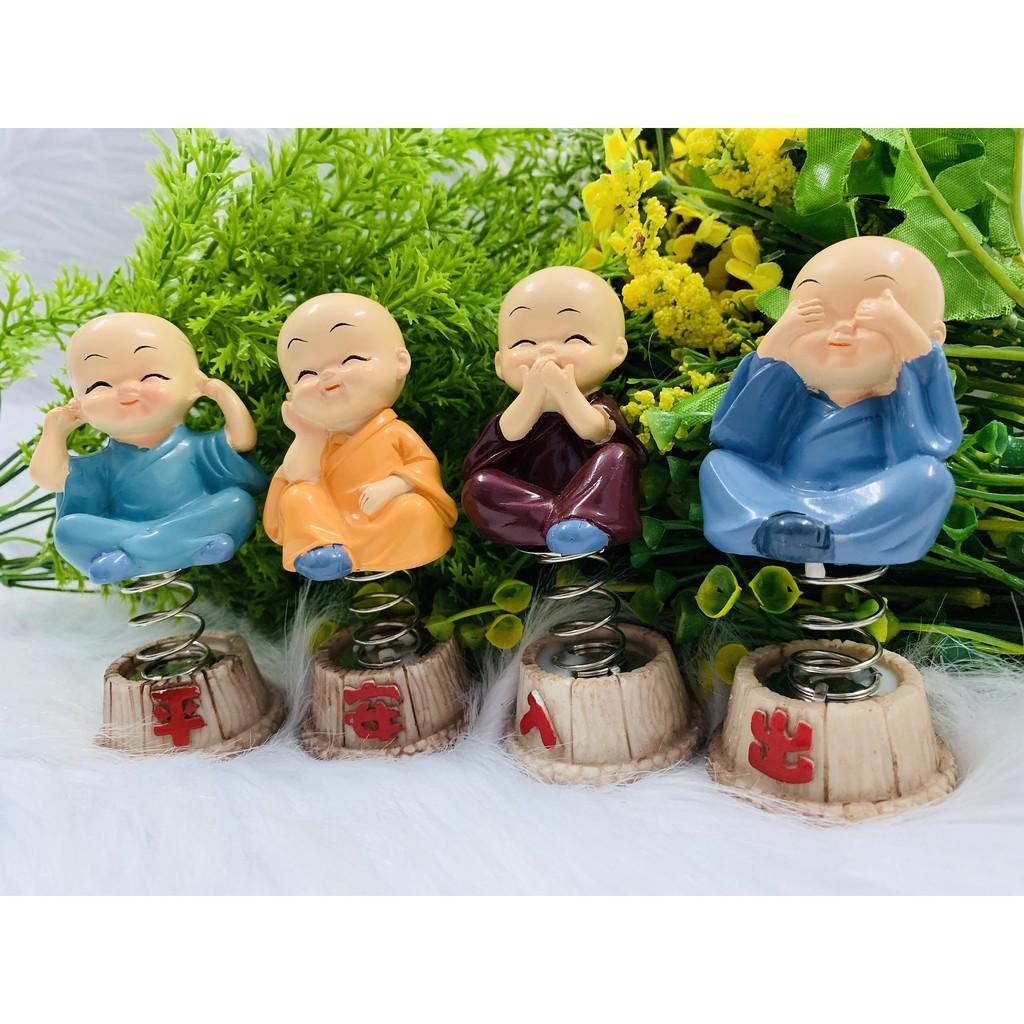 Bộ 4 tượng chú tiểu tứ không tọa đế lò xo