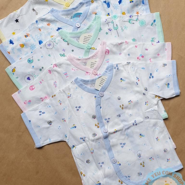(J10TN) Áo Cài Xéo Họa Tiết Ngắn Tay Chất Cotton Cho Bé Sơ Sinh 3-9kg - Hãng JOU - HỒNG ((HỌA TIẾT )