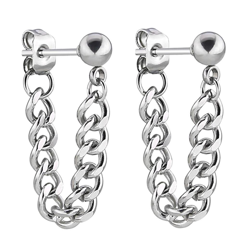 Unisex Stainless Steel Tassel Chain Barbell  Stud Earrings Jewelry Gift