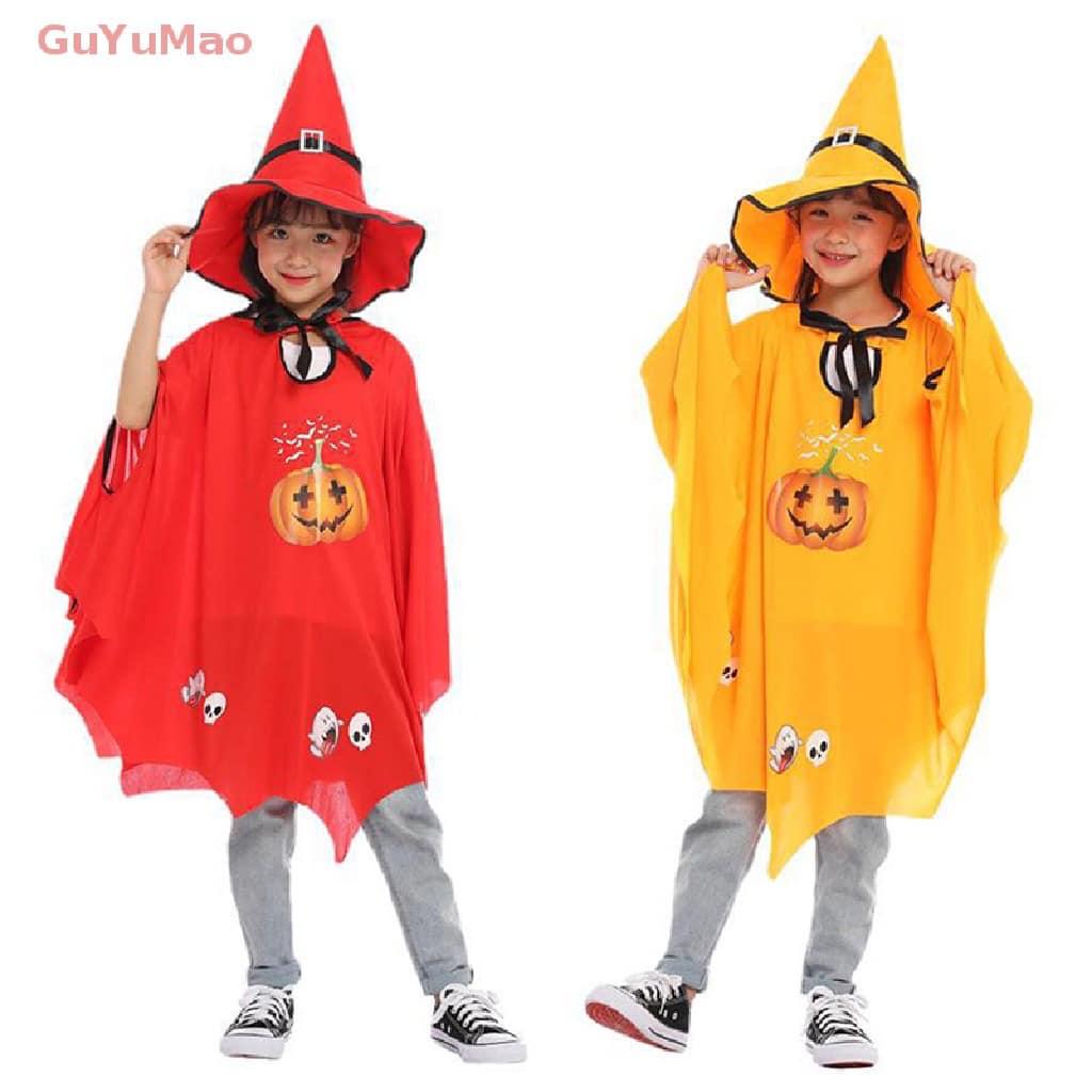 Set áo choàng mũ phù thủy cánh dơi hoạ tiết bí ngô hóa trang Halloween