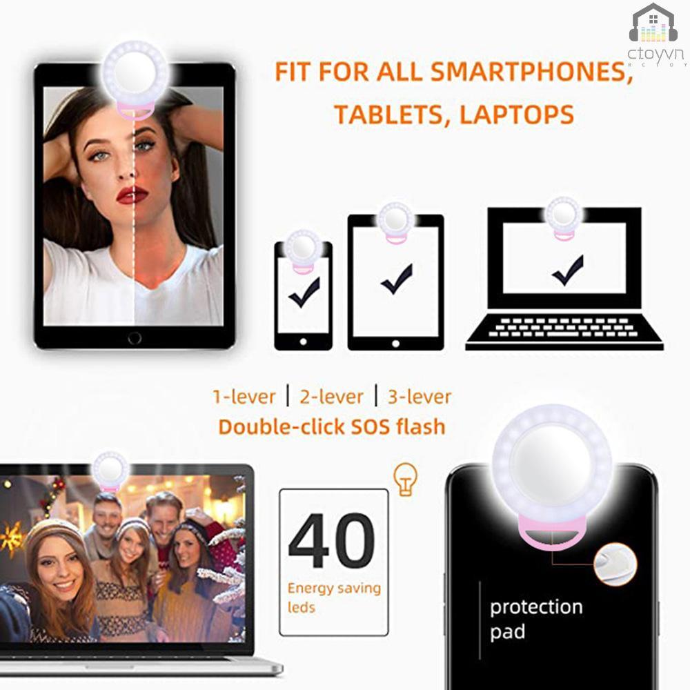 Vòng đèn LED RGB mini tích hợp pin có thể sạc lại kèm gương hỗ trợ chụp ảnh/quay video