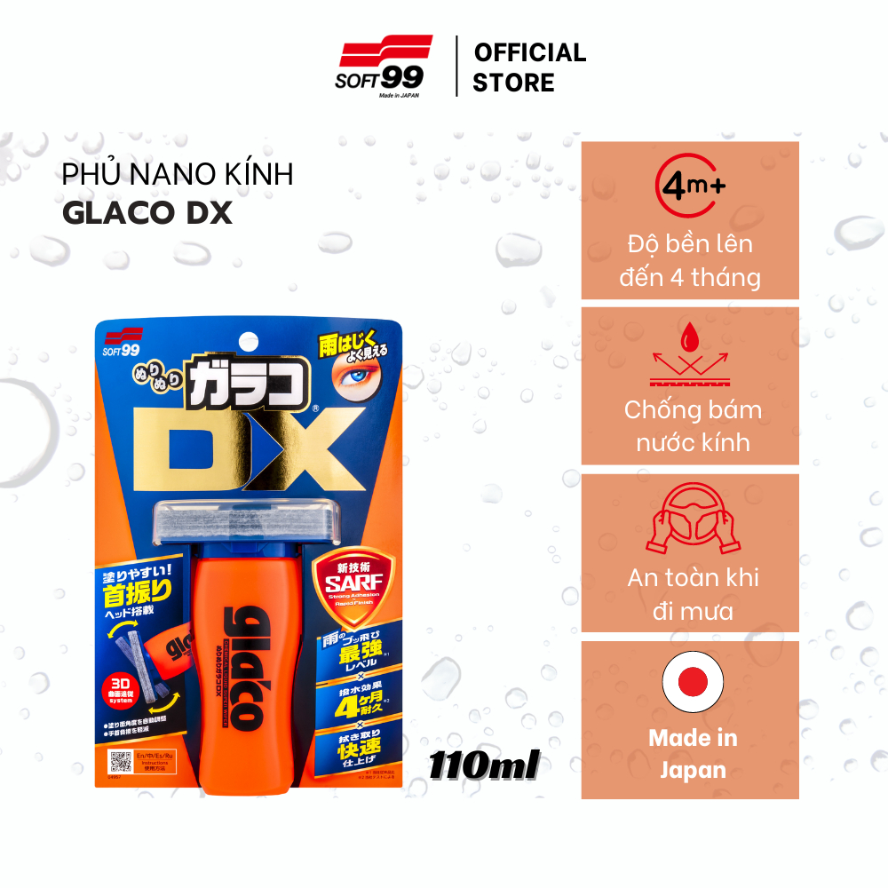 Phủ nano kính, chống bám nước trên kính ô tô siêu mạnh Soft99 Glaco DX G-315 110ml