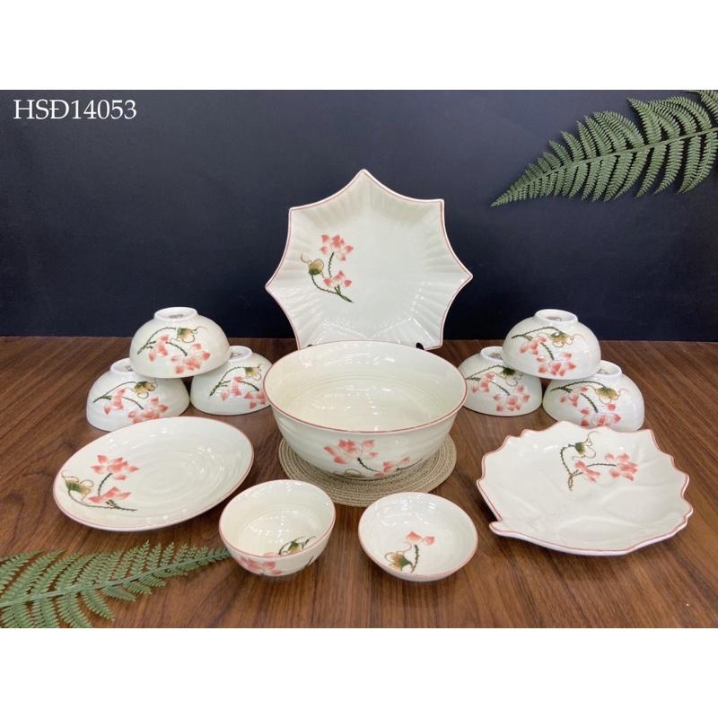 Bộ bát đĩa men kem, gốm sứ Bát Tràng.