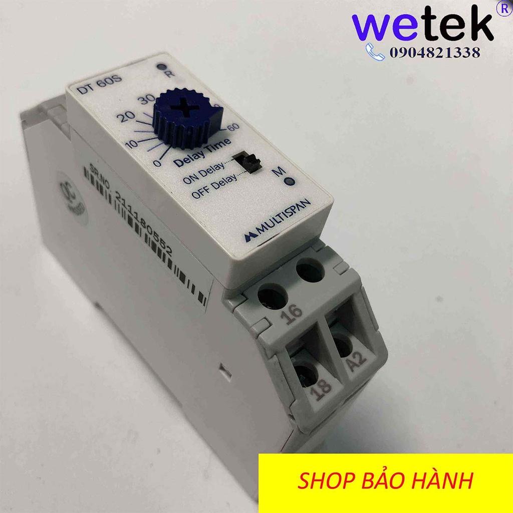 Rơ le thời gian Multispan Ấn Độ DT-10S DT-30S DT-60S DT-30M Timer đóng trễ mở trễ rẻ tốt 10s 30s 60s 30m nguồn 230Vac