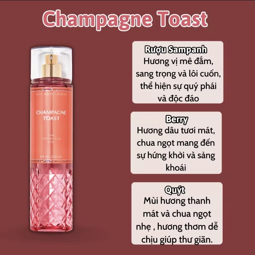 Body Mist Champagne Toast - Xịt Thơm Bath and Body Work Champagne Toast