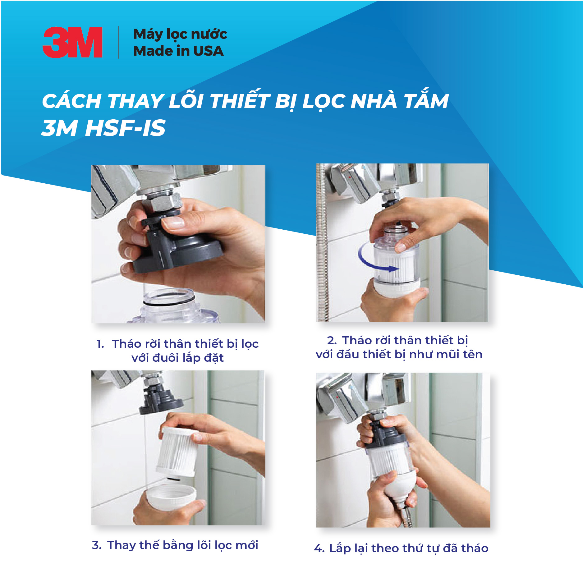 Bộ 3 Lõi Lọc Nước Thay Thế Dùng Cho Thiết Bị Lọc Nhà Tắm 3M HSF-IS (3M HSF-IR) - Hàng Chính Hãng 3M