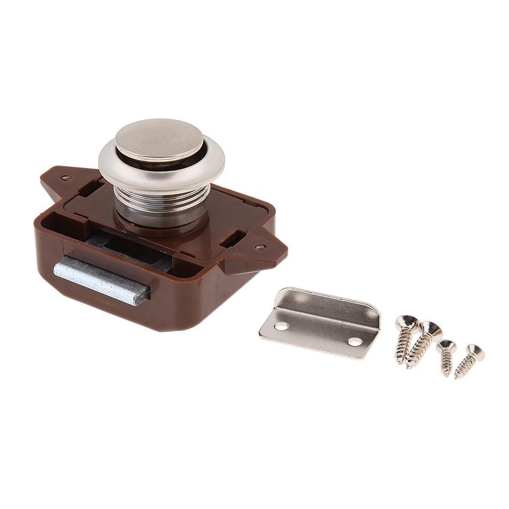 Brown Cabinet Drawer Push Button Door Lock Press Close Latch