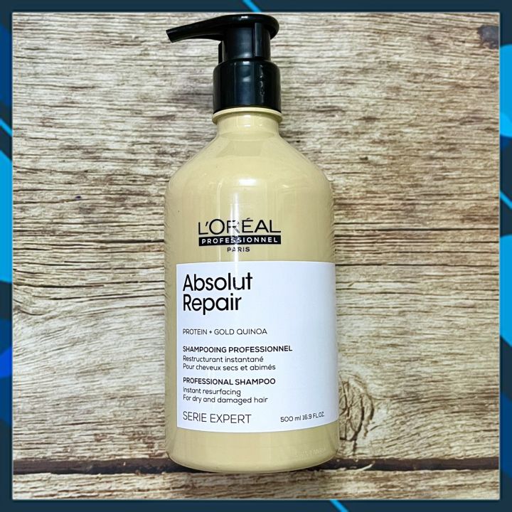 Dầu gội phục hồi tóc L'oreal Serie Expert Gold Quinoa + Protein Absolut Repair Instant resurfacing shampoo 500ml