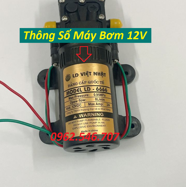 Máy bơm nước mini 12V áp lực cao Lưu lượng nước 8L phút Sử dụng làm bộ phun sương tưới cây bộ rửa xe mini kèm ống chuyển 8mm