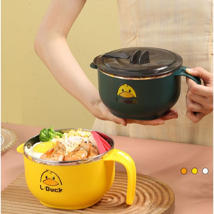 BÁT ĂN MÌ INOX - HÌNH VỊT VÀNG , CÓ NÓ NẮP ĐẬY