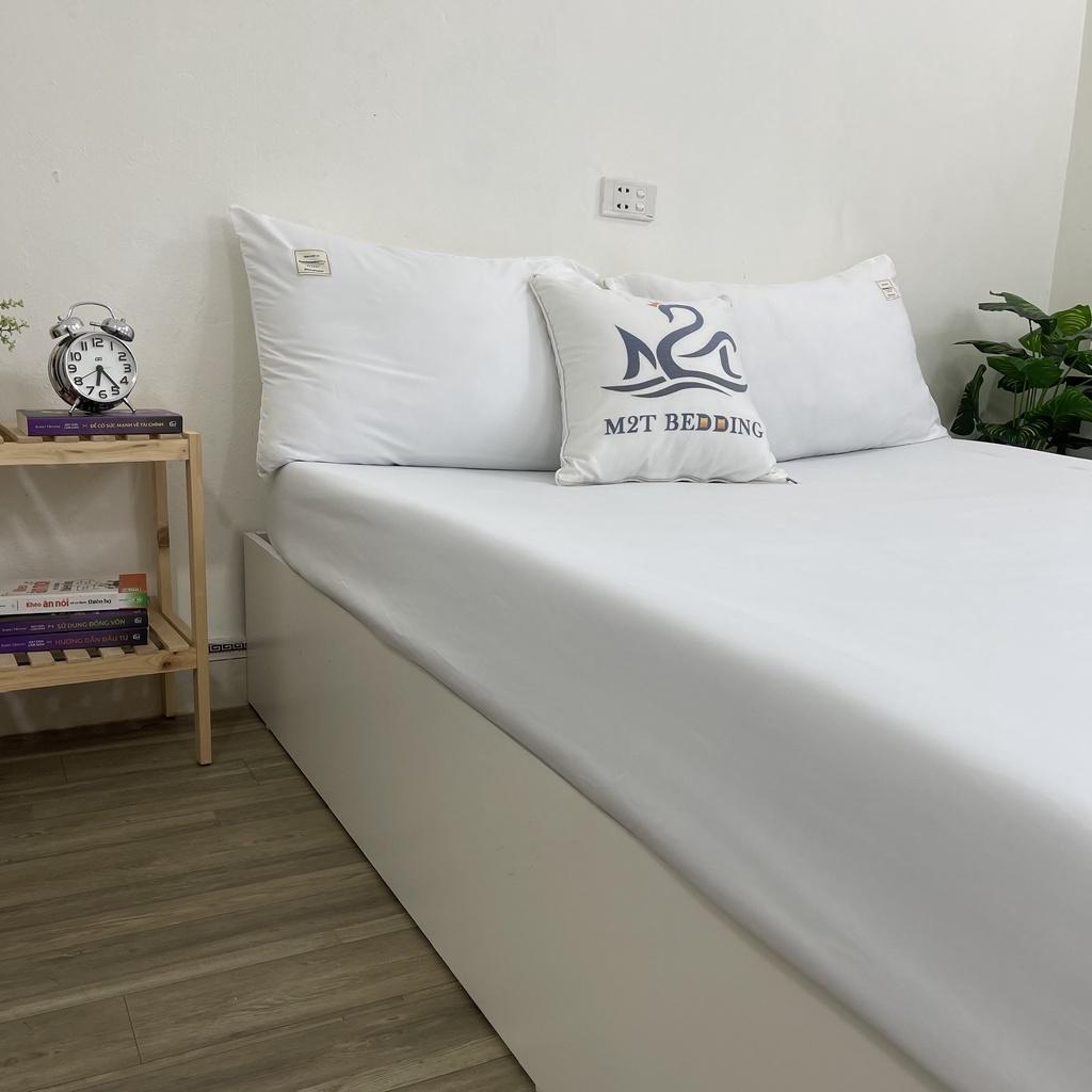 Sét ga gối Cotton Tici M2T bedding màu trắng drap ga giường chuyên dùng cho khách sạn, homestay, nhà nghỉ