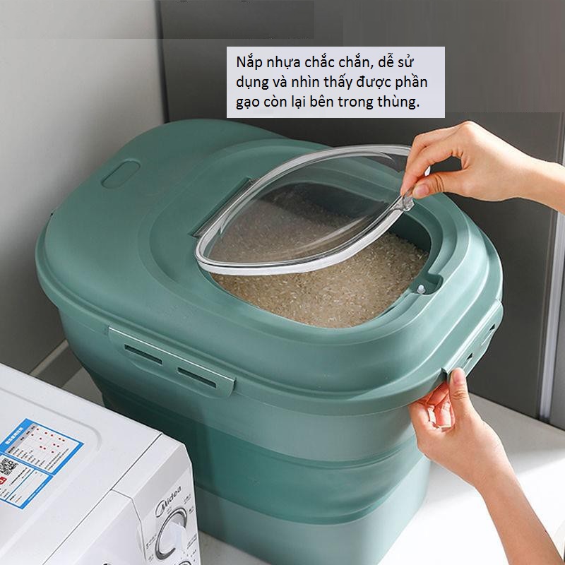 Hộp lưu trữ gạo 25kg có nắp đậy trong suốt chống côn trùng, có thể gấp gọn , màu sắc giao ngẫu nhiên - Hàng chính hãng