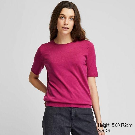 NỮ Áo len nửa tay cổ lọ Merino Crew Extra Fine