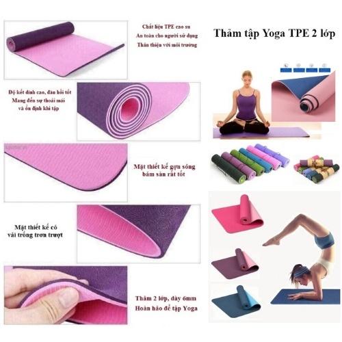 Thảm Tập Yoga TPE Cao Cấp 2 Lớp, Toàn Màu Nữ, Giao Màu Ngẫu Nhiên