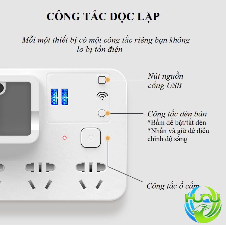 Đèn Bàn Điều Khiển Từ Xa Huqu Tích Hợp Hộp Đựng Bút ,Ổ Cắm Điện Và Cổng Sạc USB HQ-T3 -Hàng Chính Hãng .
