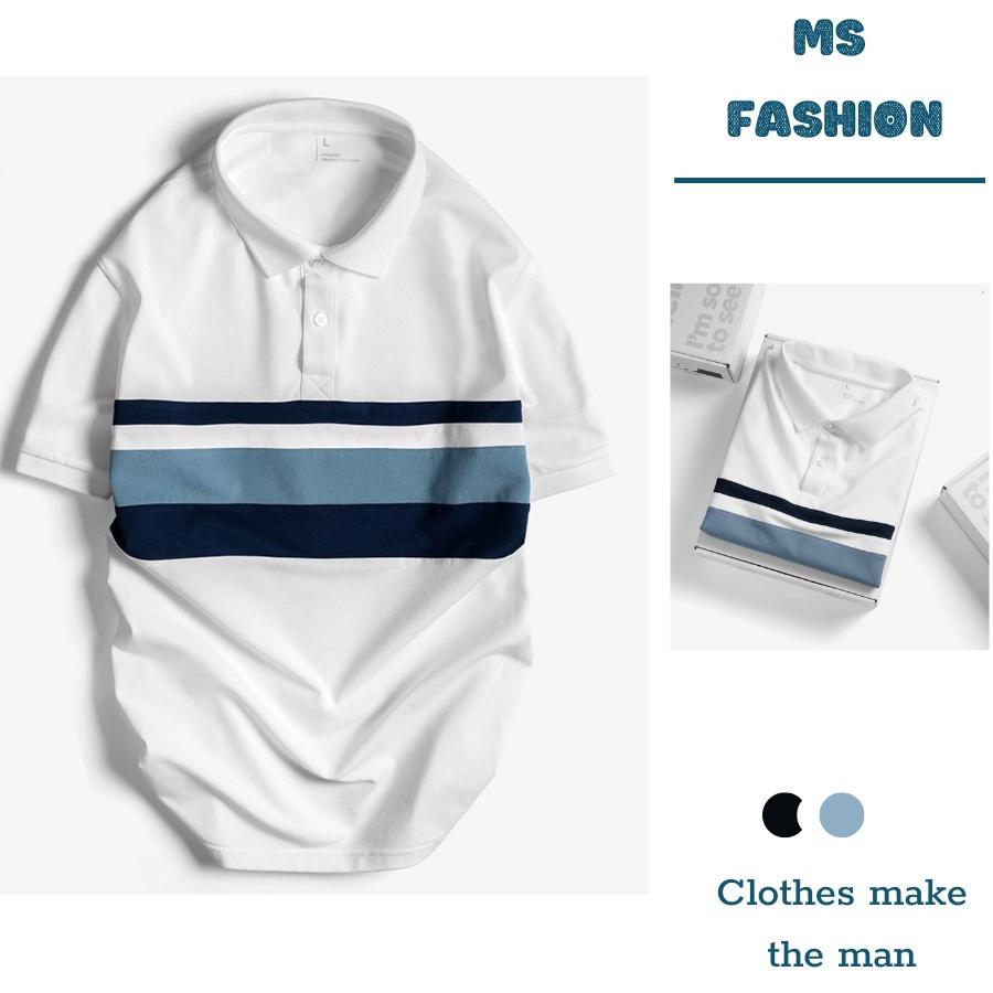 Áo thun nam thời trang nam Menswear, áo polo kẻ sọc phối màu phong cách công sở và thể thao