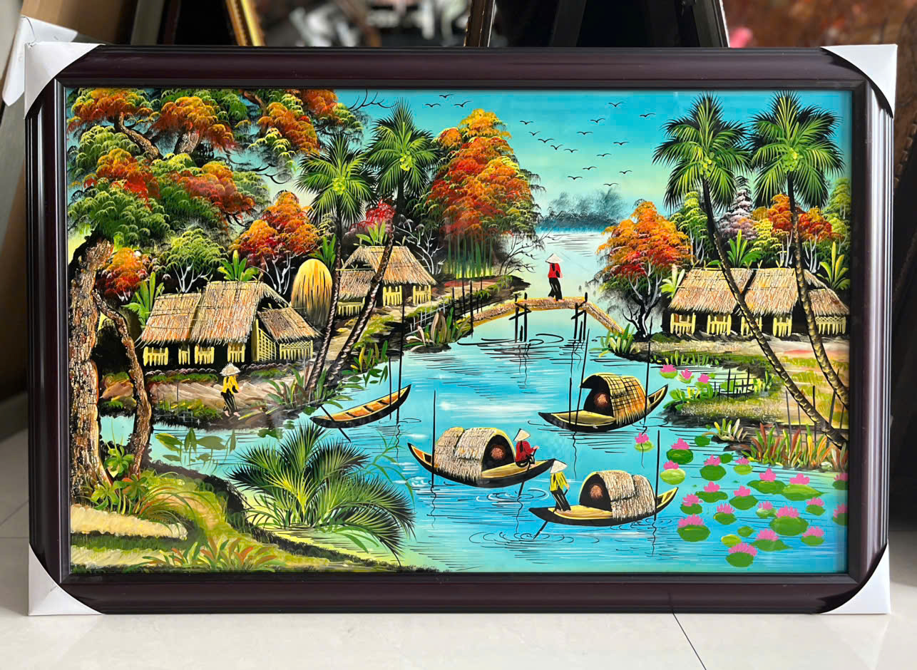 Tranh Sơn Mài - ĐỒNG QUÊ VIỆT NAM | Size 50x80 cm | Mộc Mạc – Bình Yên – Đậm Hồn Dân Tộc