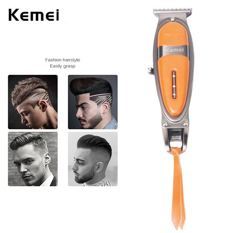 Tông đơ chấn viền, cắt tóc, tatto KEMEI KM-1946 màu cam vỏ bọc da kết hợp sạc USB
