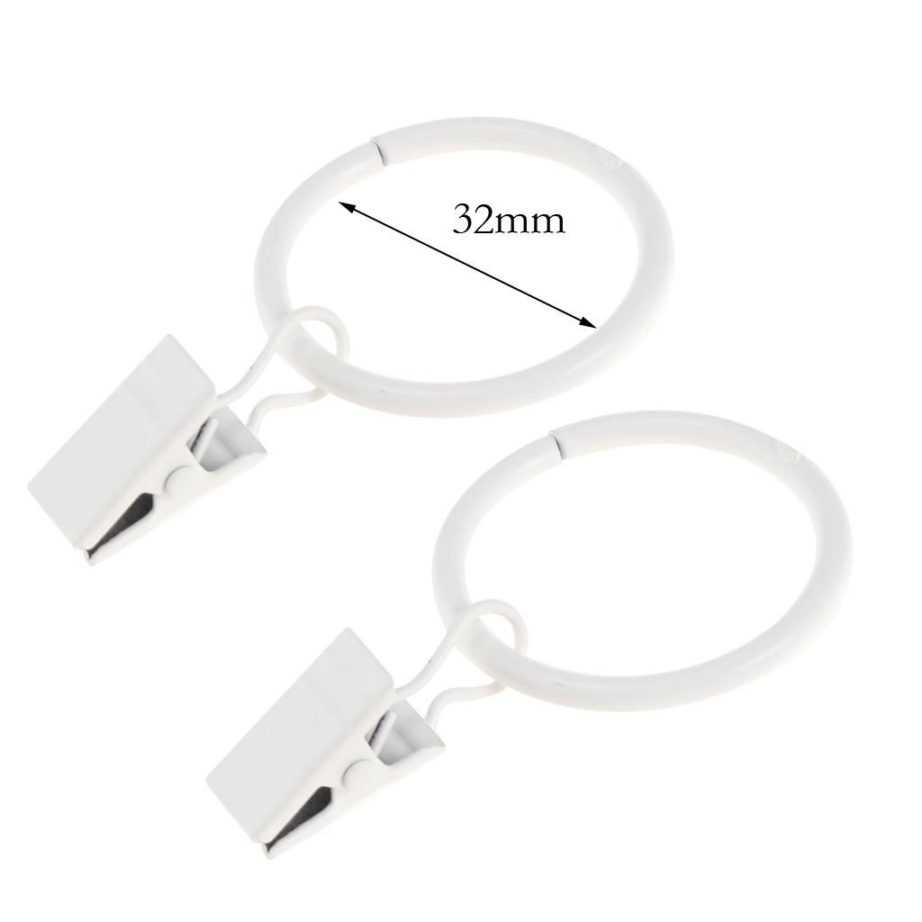 2x12 Pieces Metal Curtains Rings for Curtains with Clips White Porcelain 32mm