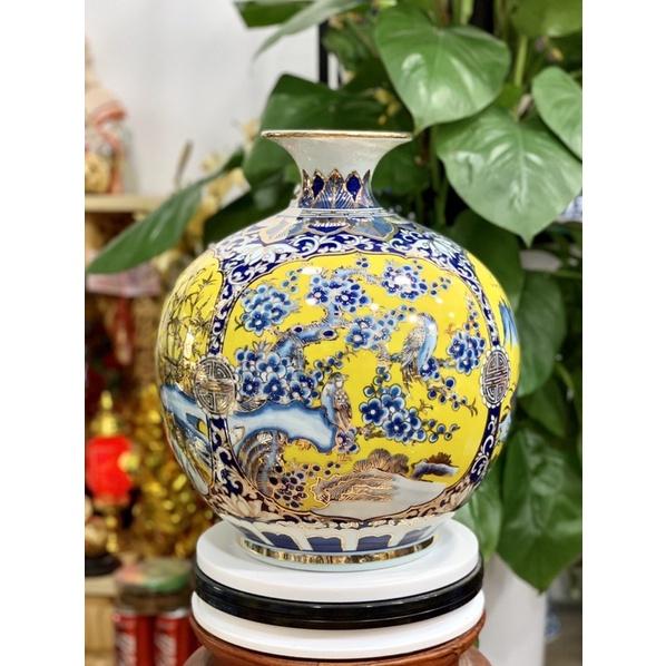 Bình hút lộc vẽ vàng kim, dáng bổ khung tứ cảnh, họa tiết vẽ thủ công. Gốm sứ Bát Tràng cao cấp.
