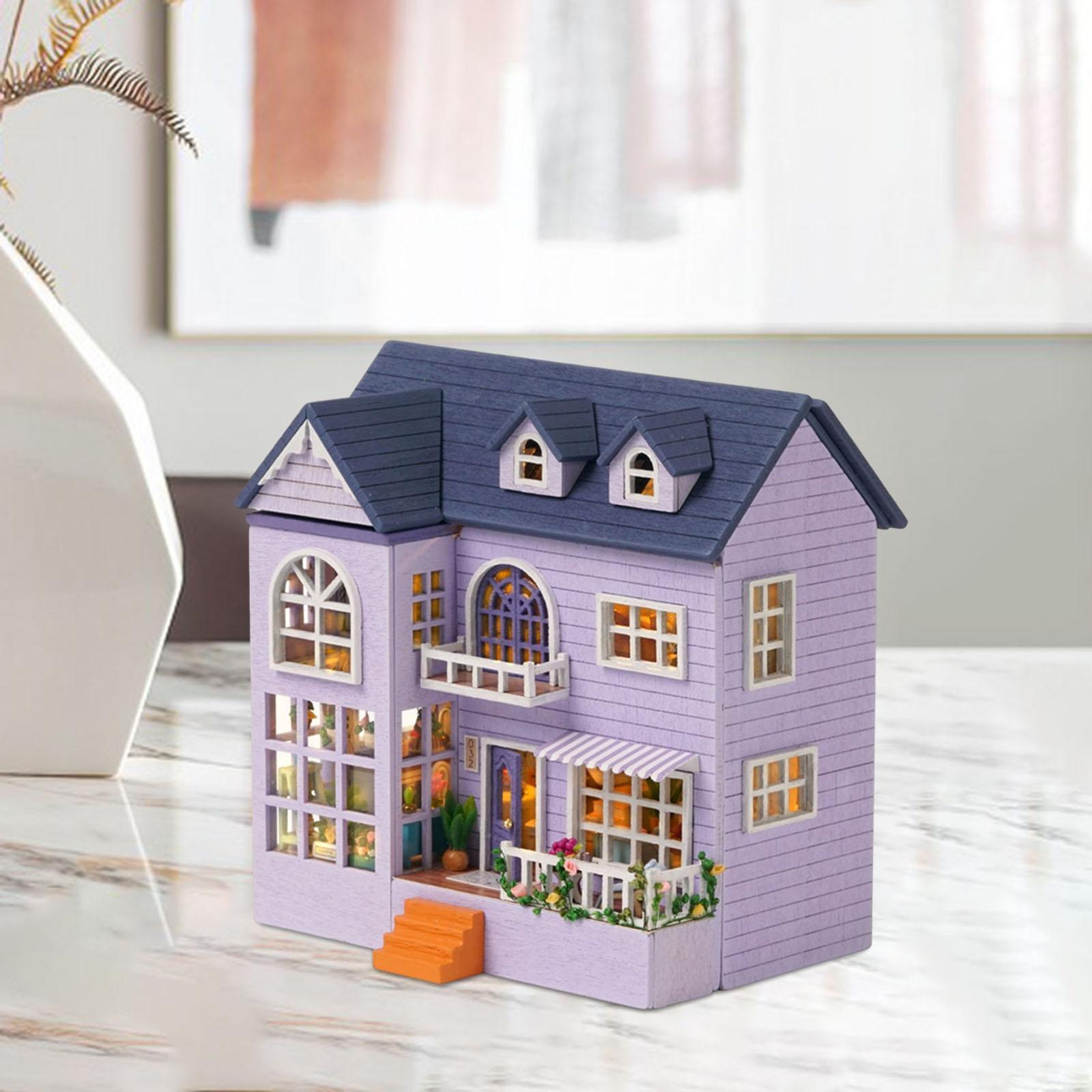2pcs Miniature Wooden Dollhouse DIY Kit 3d Wooden Puzzle Valentine's Gift