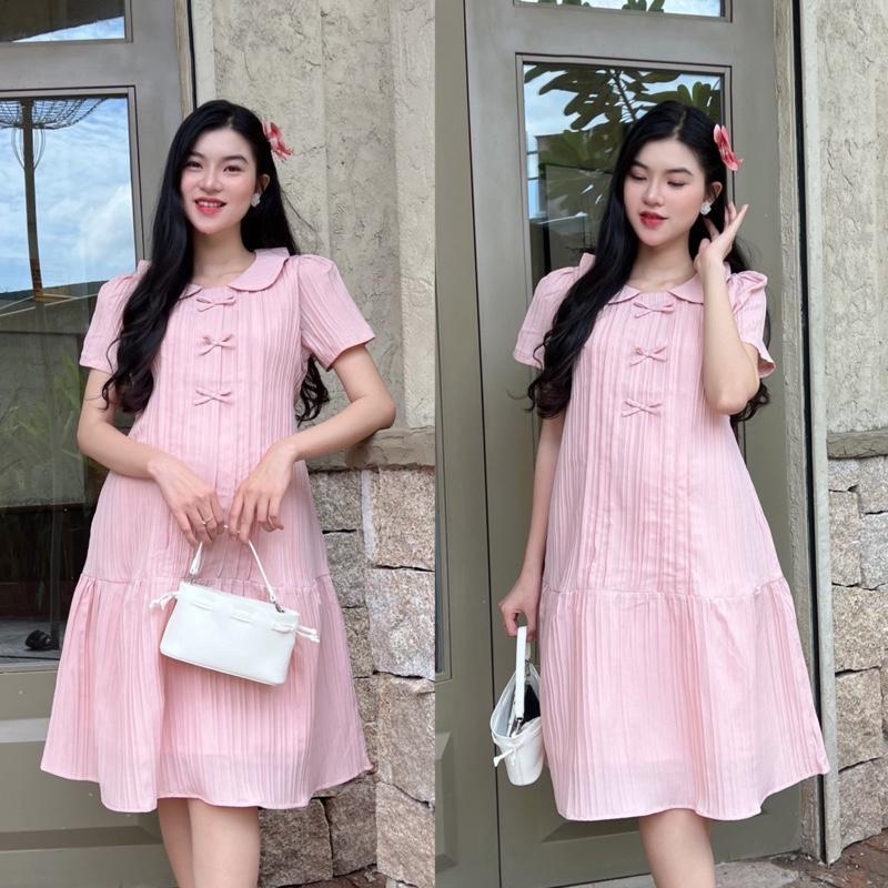 Đầm bầu cổ sen đính nơ dễ thương form đuôi cá gọn dáng, thanh lịch chất xốp Hàn Váy bầu dễ thương - Xanh đen