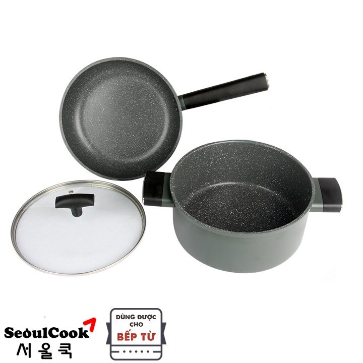 Combo nồi 20cm + chảo 24 cm đáy từ/Induction cao cấp Hàn Quốc Seoulcook Healthy, thiết kế hiện đại, dùng được tất cả các bếp - Hàng chính hãng