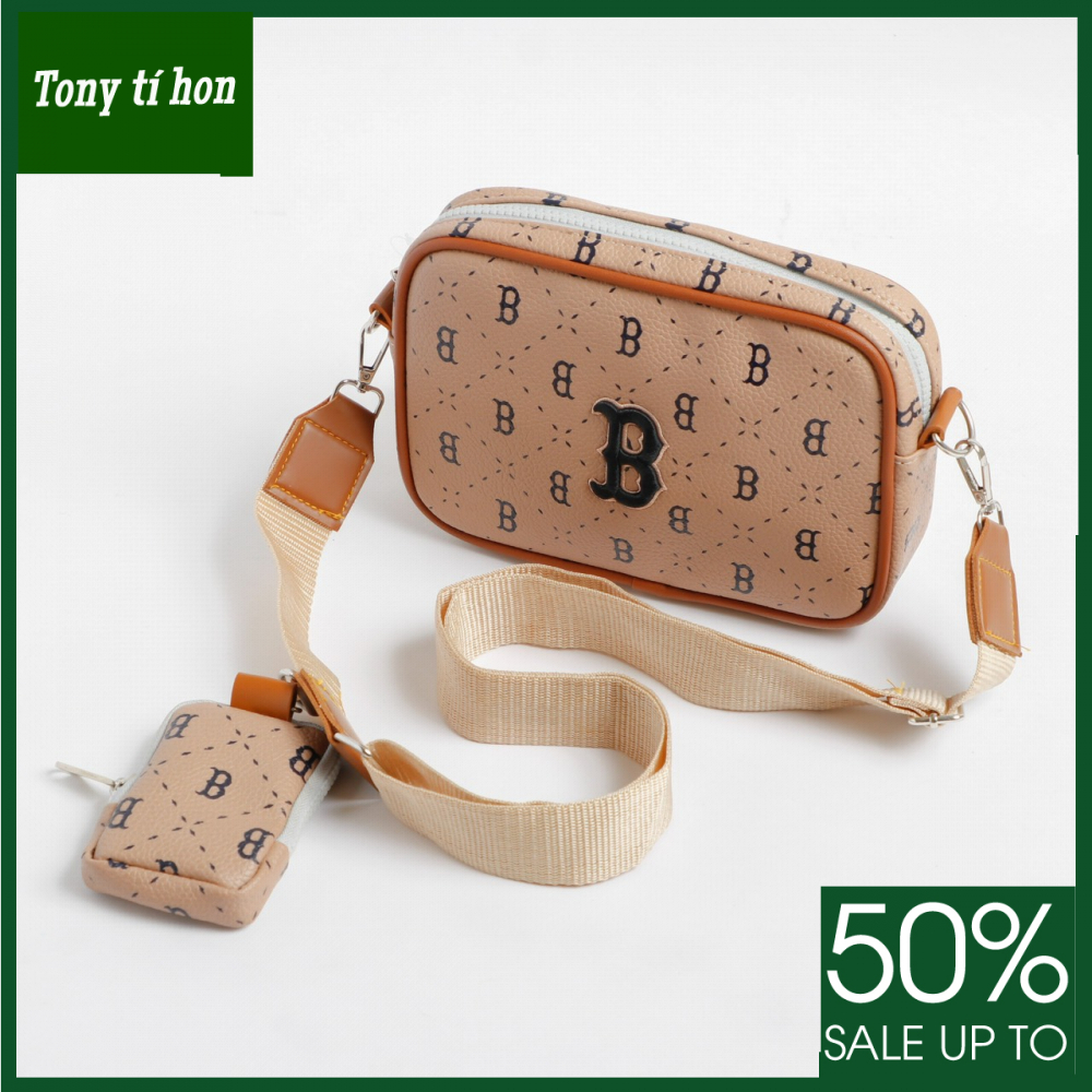 Tony tí hon - Túi bao tử/ túi đeo chéo ML Da si in họa tiết logo B túi chính và túi nhỏ thời trang nam nữ cao cấp