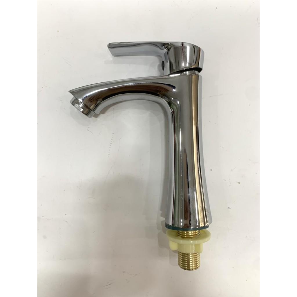 Vòi Lavabo Rửa Mặt Lạnh Tay Gạt Gù Inox Chân Đồng
