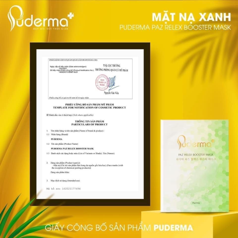 [Freeship Xtra] Mặt Nạ Xanh PUDERMA dành cho da nhạy cảm: tái tạo, cấp ẩm, làm dịu da, giúp da trắng sáng mịn màng