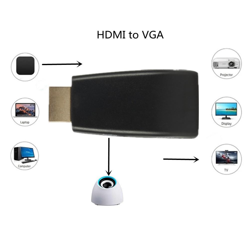 HDMI-compatible Male to VGA Female Converter 3.5mm Audio Cable Adapter 1080P HD Video Output for PC Laptop TV Monitor Projector