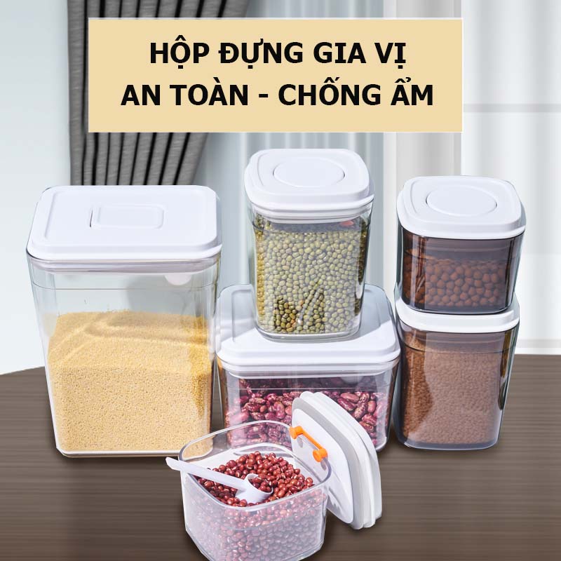 Hũ Lọ Đựng Gia Vị, Nắp Hút Chân Không Chống Ẩm; Nhấn Nút Để Đóng Mở Hiện Đại