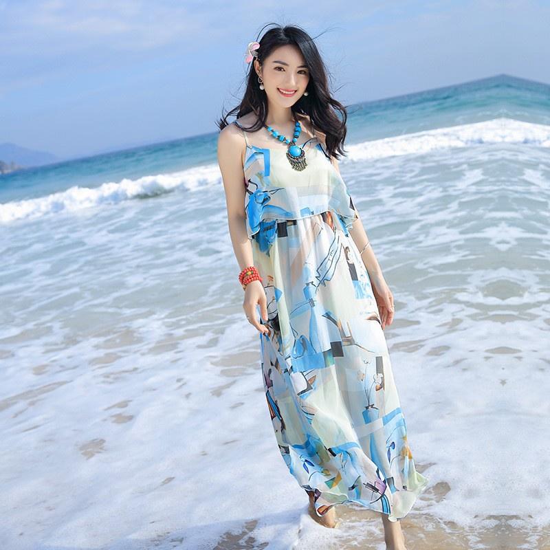 Đầm Maxi 2 Dây Dạo Phố Biển Họa tiết Thổ Cẩm Điệu Đà Xinh Xinh - BY1129