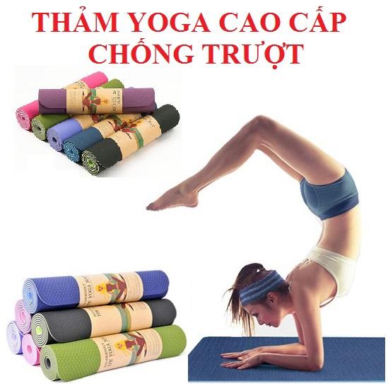 Thảm Tập Yoga TPE 2 Lớp Siêu Mềm Chống Trơn Chống Thấm -