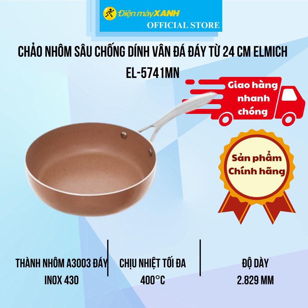 Chảo nhôm sâu chống dính vân đá đáy từ 24 cm Elmich EL-5741MN - Hàng Chính Hãng