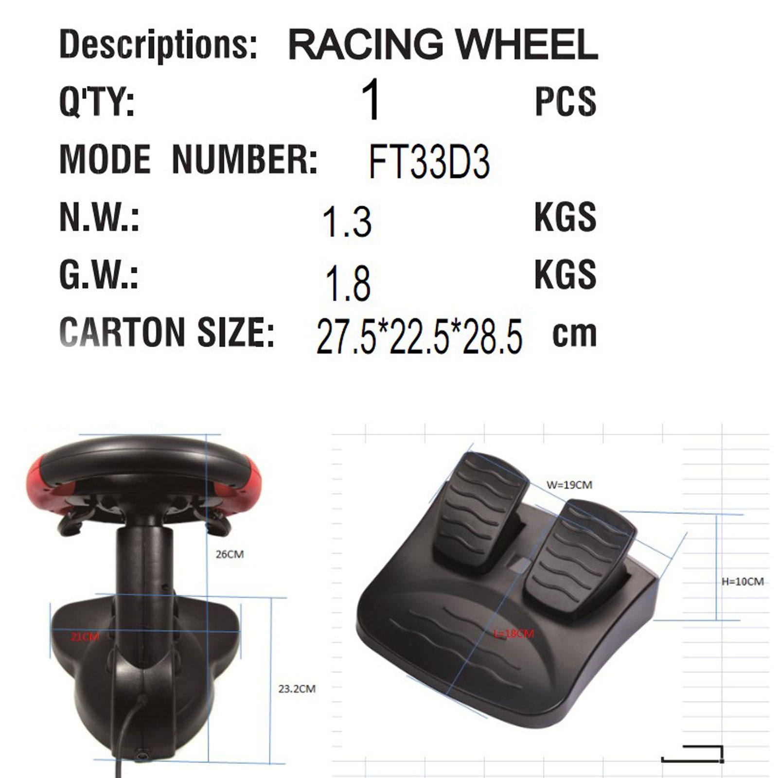 PC Racing Wheel, Simulator Vibration 200 Degree Universal Usb Car Bus Truck Race Steering Wheel with Pedals Set, for PS3, PS2