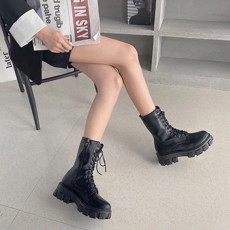 Bốt nữ, bốt chiến binh cao cổ hot nhất năm - sẵn hàng 2 màu đen trắng