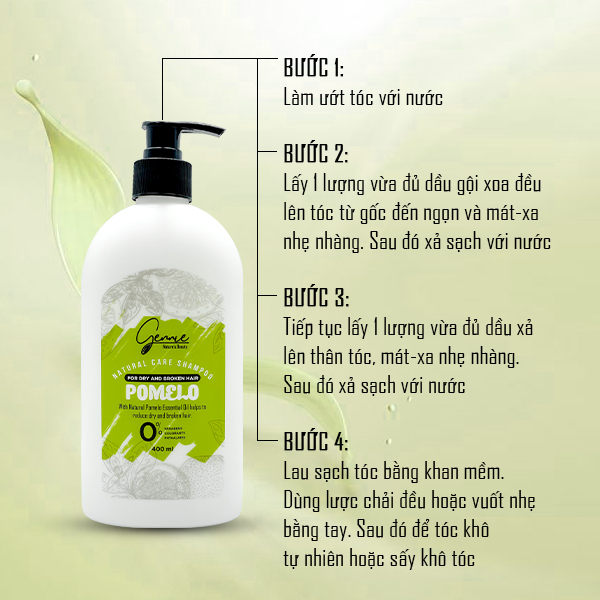 Dầu Gội Gennie Natural Care Tinh Dầu Bưởi Dành Cho Tóc Khô Và Dễ Gãy 400ml Chính Hãng