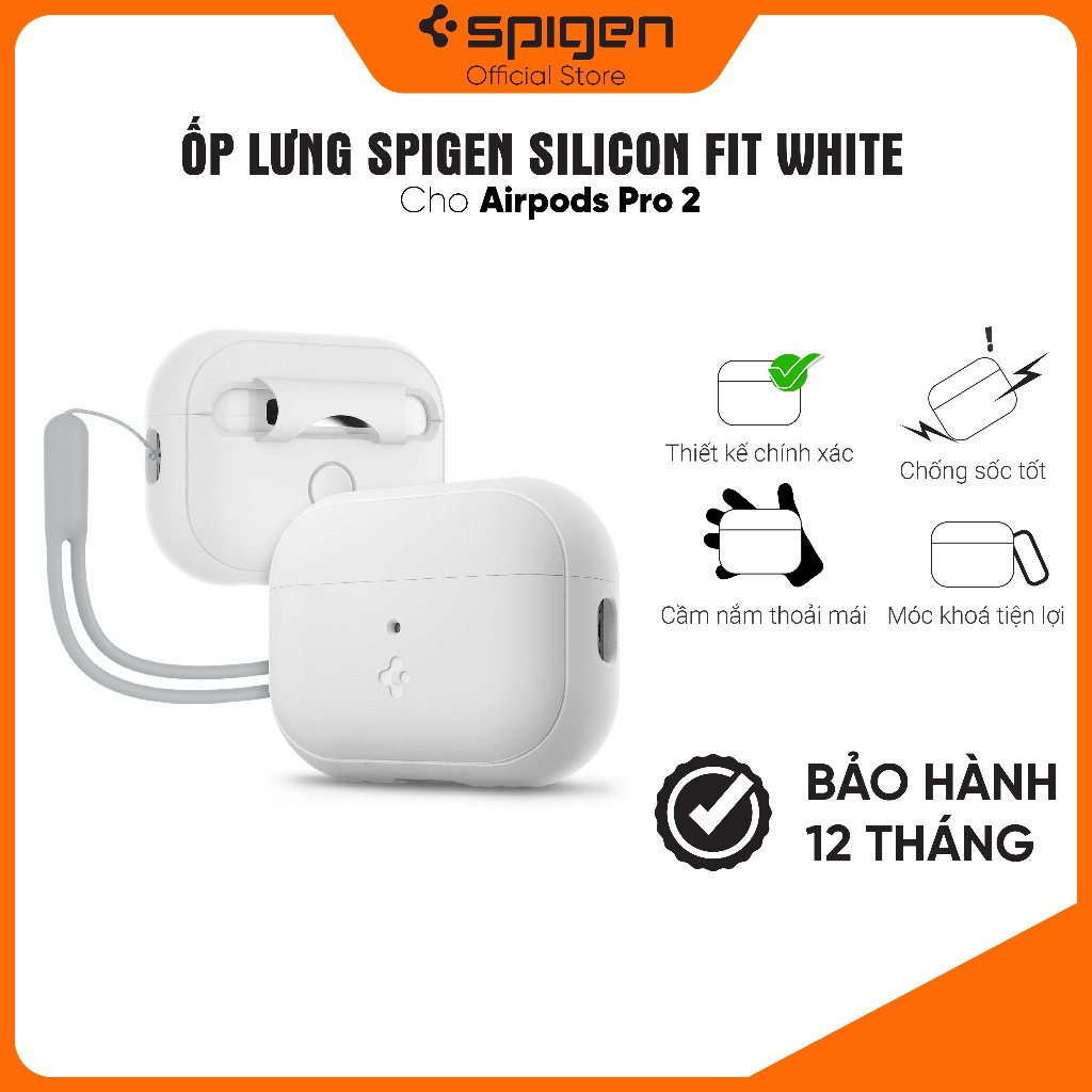 Ốp Spigen Silicone Fit Black cho Airpod Pro 2 - Thiết kế chính xác, chống sốc, móc khoá tiện lợi - Hàng Chính Hãng