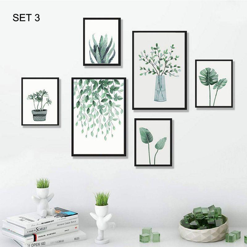 Bộ 6 tranh lá nhiệt đới tong màu nước