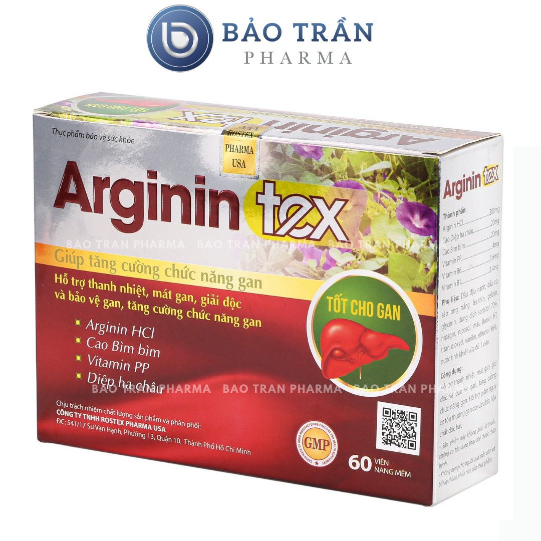 Viên uống ARGININ TEX bảo vệ , làm mát , giải độc , hạ men gan- HỘP 60 Viên