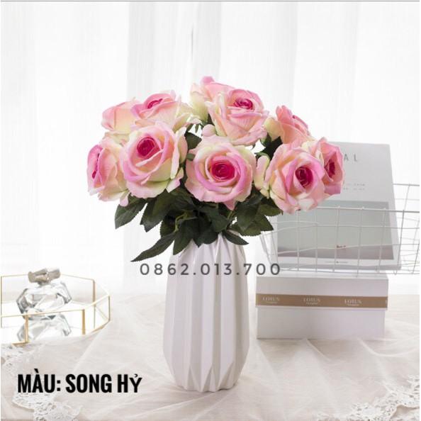 Hoa giả - Hoa Hồng Nhung Havi 1 bông , trang trí bền, đẹp, ảnh thật
