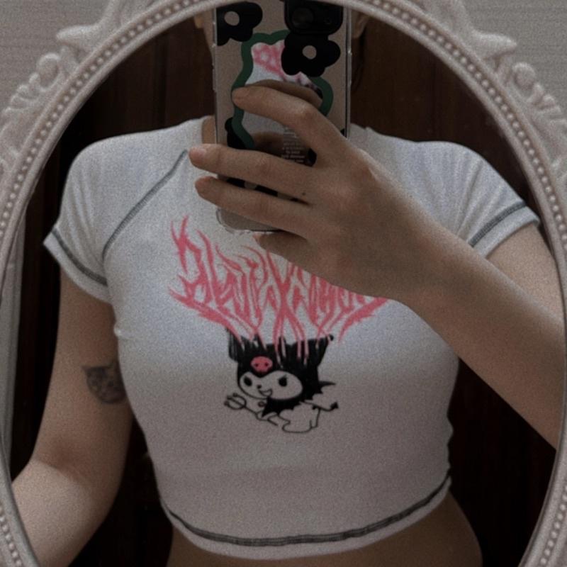 áo croptop chỉ nổi hình Kuromi phong cách Gothic