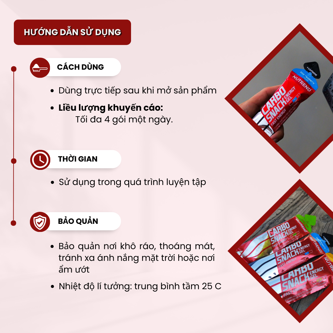 Gel nạp năng lượng tức thì Nutrend Carbosnack chứa Caffein (Hộp 18 gói x 50g) - Nutrition Depot VN