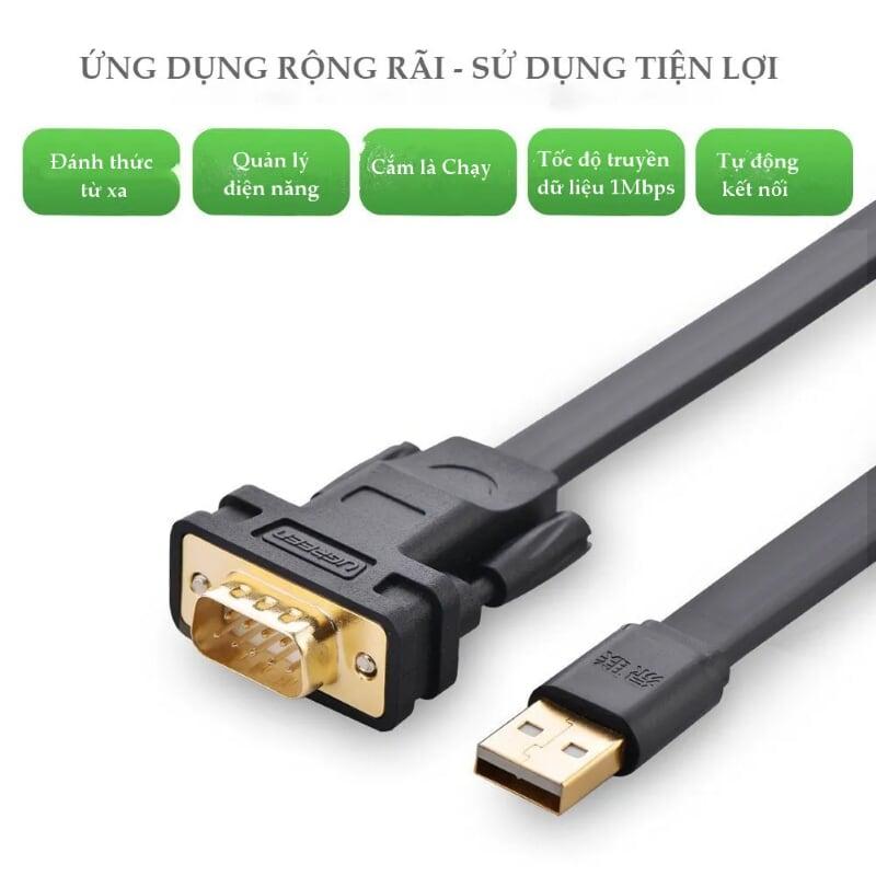 Ugreen UG20221CR107TK 3M Cáp tín hiệu chuyển đổi USB 2.0 sang COM RS232 dáng dẹt cao cấp - HÀNG CHÍNH HÃNG
